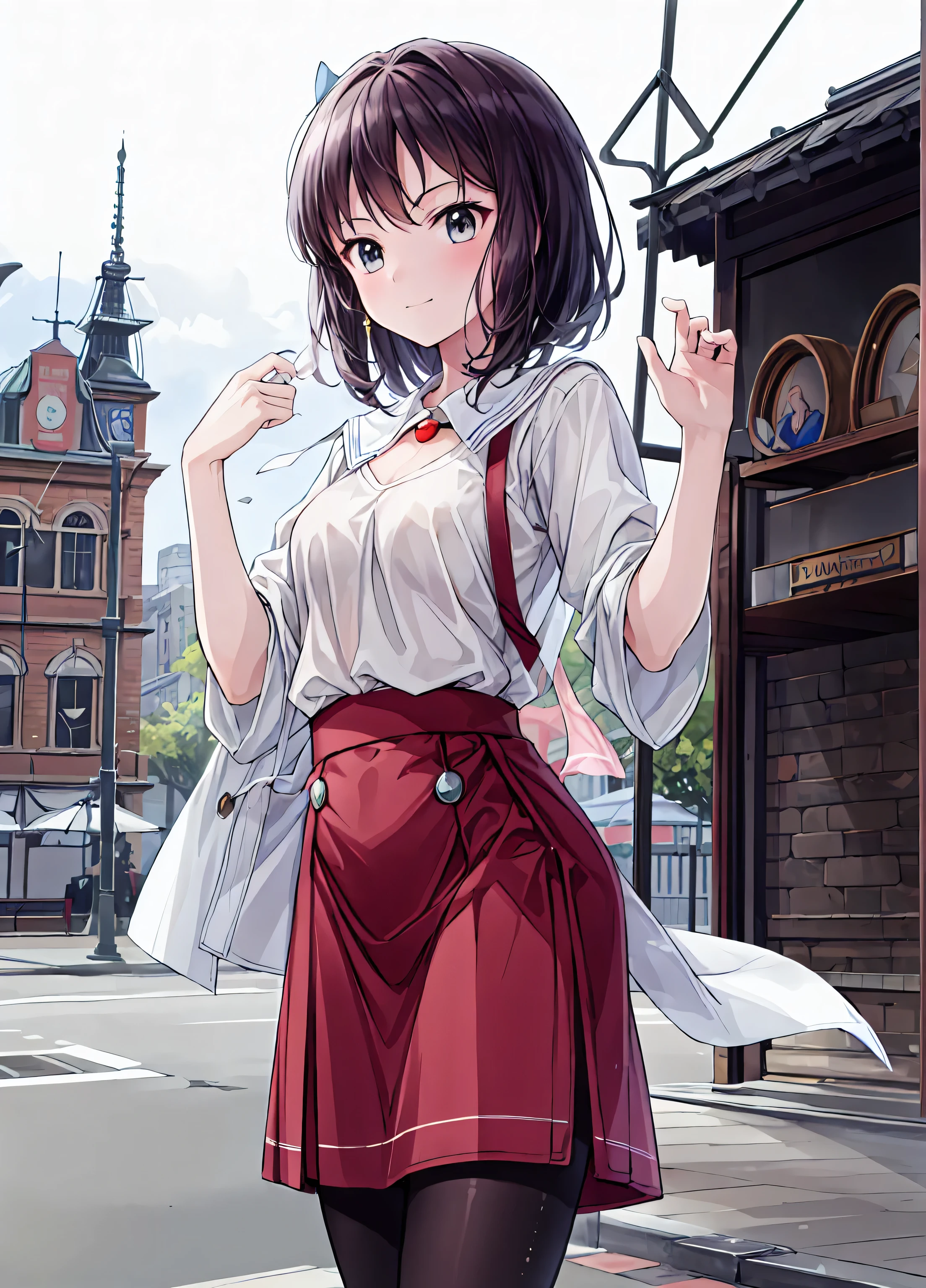 ((masterpiece)), (anime:1.5), ((Top Quality)), (RAW photo:1.2), (high image quality:1.3), (Professional photography by bringing your hands in front of your face:1.2), ( Color Difference), One Girl, (()), (serious), ( beautiful brown eyes:1.3), Human viewers walk around, Plain Shirt, O-ring, disheveled hair, medium hair, ( put your hands in your pants ), ((Take off your work pants)), Light Brown Hair, (small breasts), Cute waist, Outdoors, ((Top of the big bell tower)),brown hair,Elbow to hand shortcut, disheveled hair , short braided hair, Neat , slender beauty ,Dignified posture,small breasts,beautiful legs, Her enchanting gray-blue eyes shine like stars.,bright colors,beautiful eyes,delicate smile,textured skin,top qualityのものが最高, A parody of a graceful and beautiful woman , anime、 Tokyo Disneyland , Walk through the vibrant and magical atmosphere of Tokyo Disneyland, casual clothes、 cute clothes、Cinderella Castle can be seen in the background, warm sunshine、the vibrant and fun atmosphere of Disneyland,Families and couples passing by,
anatomically correct, smile, cowboy shooting,