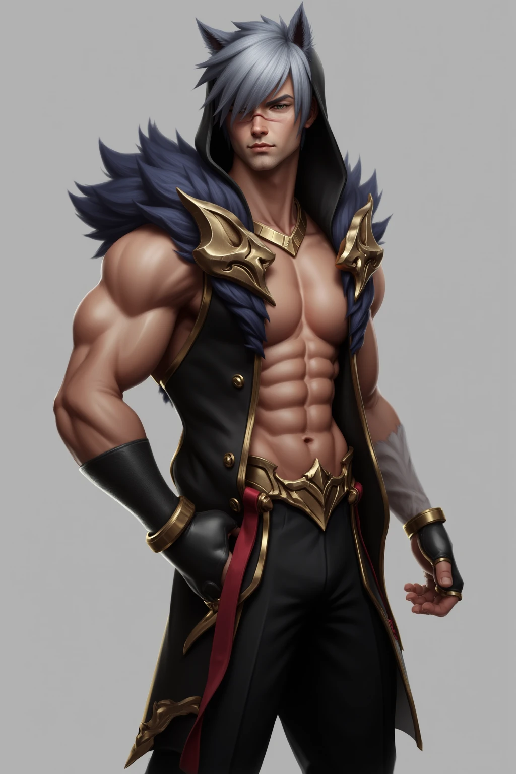 Sculpture design,Figures,GK model,(The whole body of the character),Expose muscles,(sexy for),(Exquisite base),The colors of the clothes are blue and purple,Wu Yifan,Handsome cybernetic boy looking at camera lingerie detailed muscular reality masterpiece,musculous