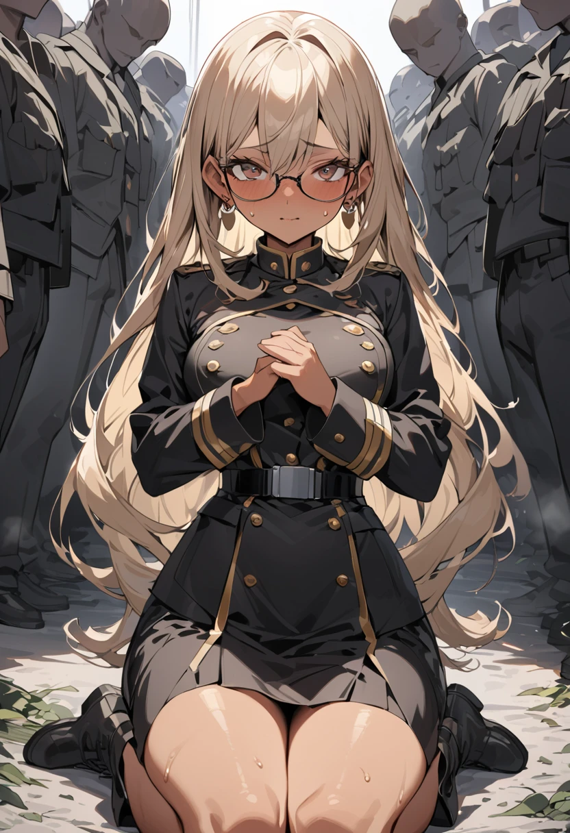 One Woman、A large number of people、Beauty、uniform、intimidating face、思い切り脚を広げてSitting on a man's face、Riding a horse on a man、Facesitting、military base、Female Officer、crowd、緑のuniform、Sitting on a man's face、Face sitting torture、beret、Tight Skirt、Military personnel、30 years old、Looking down at the viewer, long hair、Bangs, Highest quality, Focus on the thighs, smile,、bra、Plump thighs、Big Ass、Bigthighs are steaming between the legs 、ムレムレのKnee-high socks、Knee-high socks、Angle from directly below、Holding a whip、crowdを誘惑する、Acme convulsions、Obscene sound effects、Naughty sound effects、Facesitting