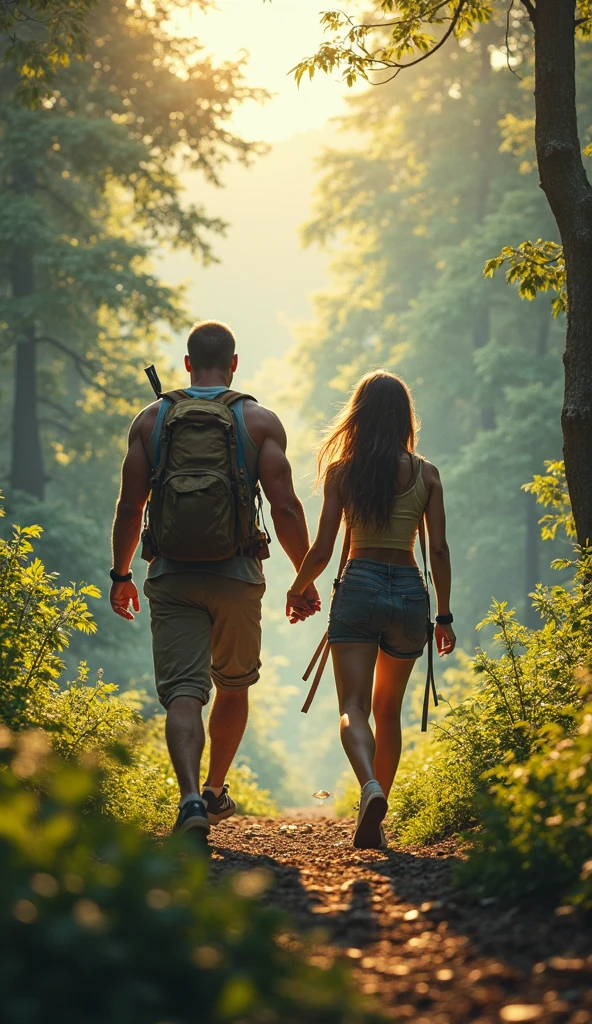 An tall, slender 18-year-old tanned, slim, naked girl and a 40-year-old athletic, fit, naked man walk through a greek farming village in summer, wearing only hiking boots and both carrying a rucksack on their backs, front view, ((deeply tanned 18 years old naked girl)), (old farmer´s wife standing behind a picket fence in the garden), small greek countryside village, olive trees, fields, rucksacks, hiking boots, ((shaved naked pussy)), beautiful, masterpiece, dark blonde hair, smile, dark blue eyes, shaved pussy, slender body, sweating, ((deeply tanned:1.5)), narrow waist, small breasts, beautiful detailed eyes, depth blur, anime style, key visual, vibrant, highly detailed, early morning light, couple,