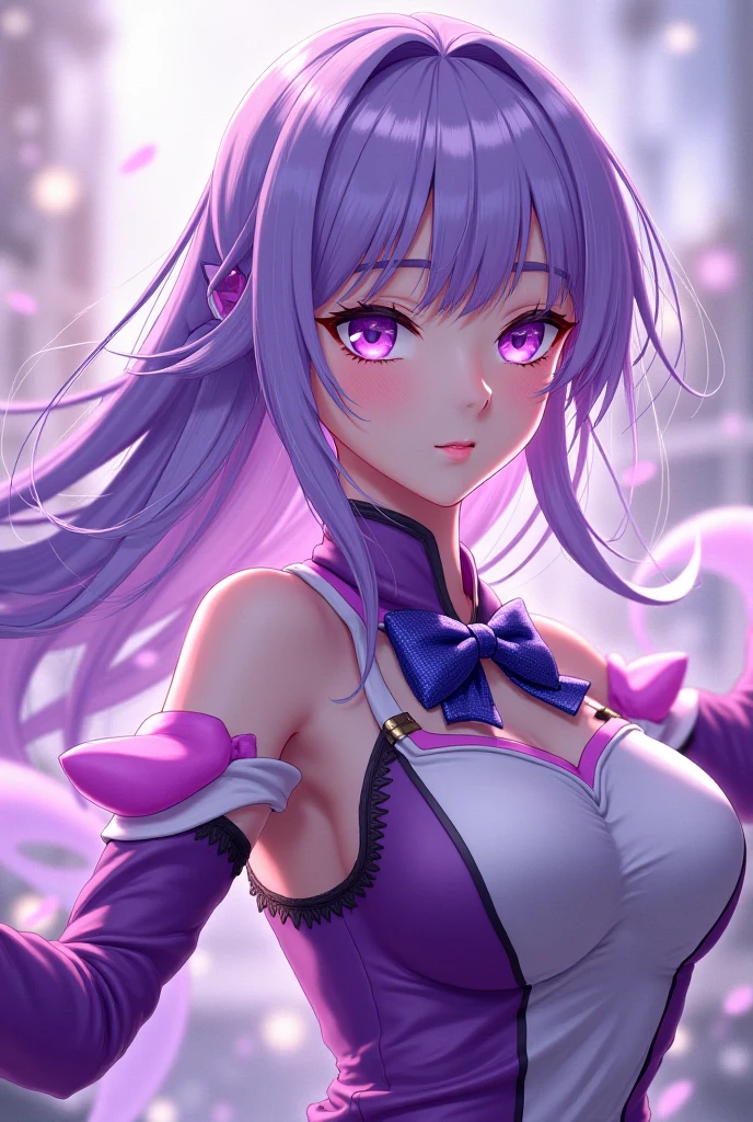 anime style, Cartoon close-up of a woman with ears and bunny tail, With a rabbit tail, With rabbit ears, girls design, Second-rate, portrait, gisha, anime image, long hair,light purple hair, hair covering ears, happy, Polished and powerful look, out of tune, High