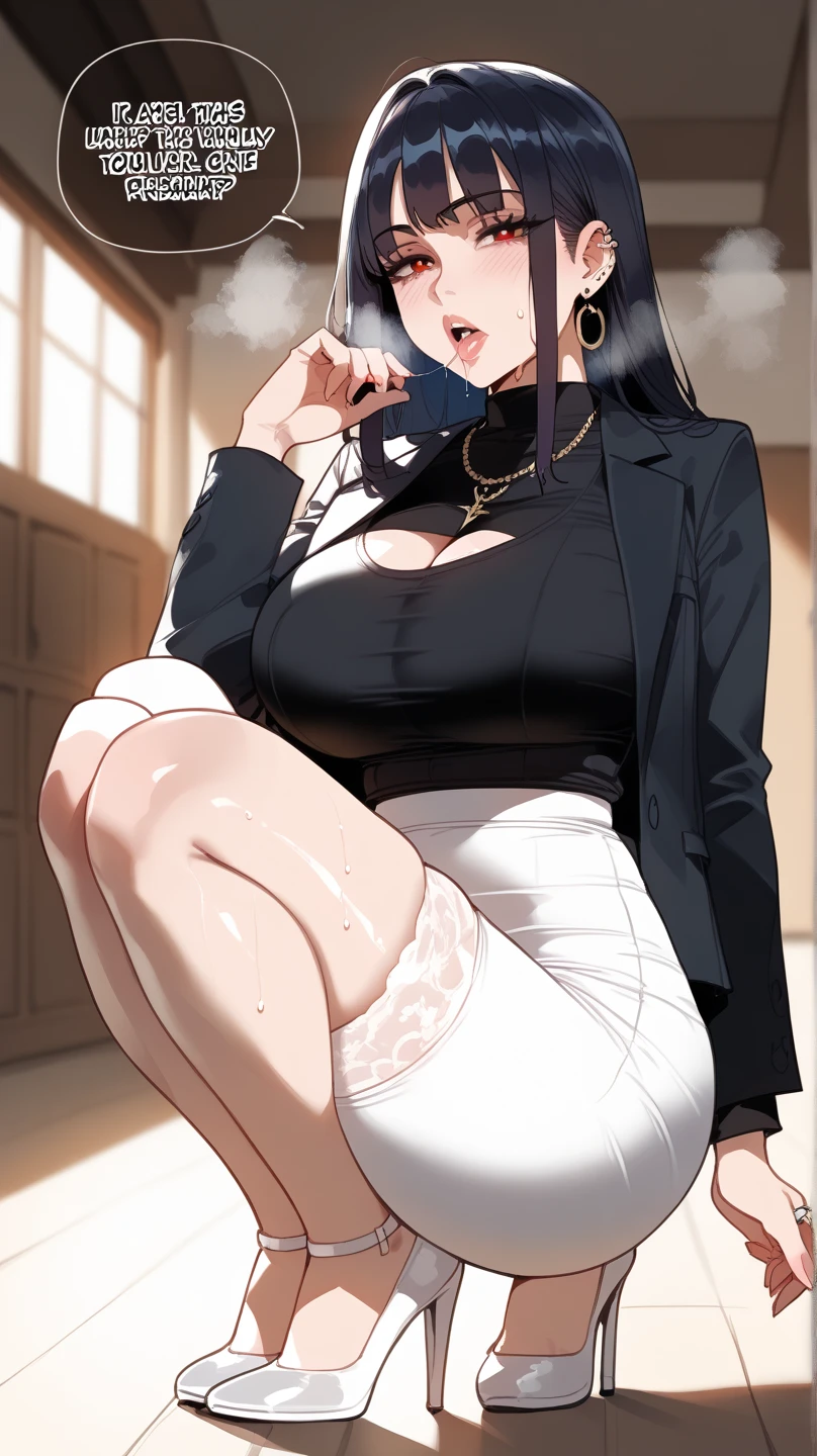 One married woman、One Man、A man gets his face stepped on by a butt、Married women、Beauty、????? Wife、40 years old、Tight Skirt, Sit on a chair、Looking down at the viewer, Side Ponytail, Highest quality, Focus on the thighs, smile, baby doll、 Black Pantyhose, panties under pantyhose, kitchen、Plump thighs、Big Ass、Big 、 Black Hair,My thighs are steaming between the legs 、Sweaty pantyhose、Stomp on a man's face with her ass、Face sitting