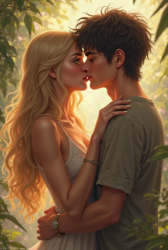 Naked blond boy kissing girl