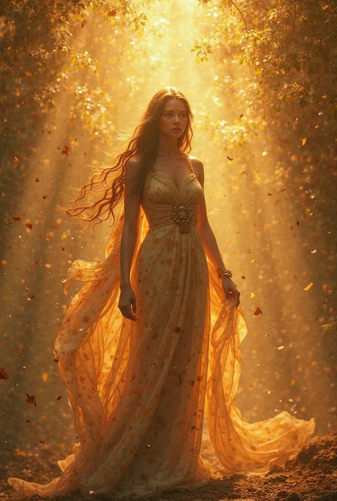 character representing Virgo zodiac sign, glowing golden light, cinematic style, ultra-realistic
