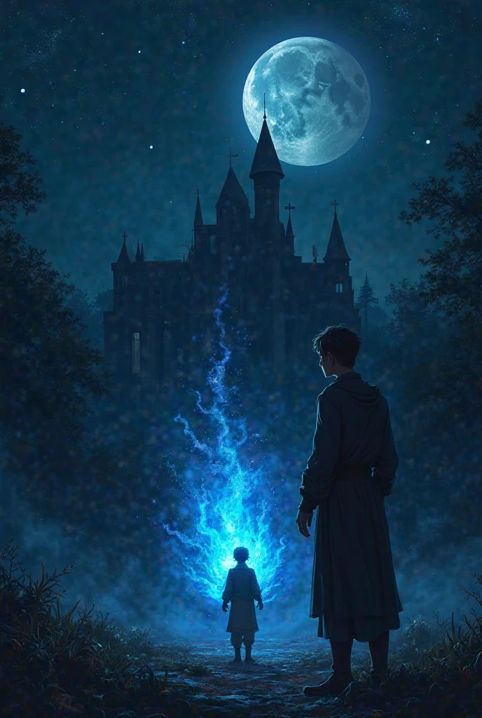 A little boy in the Harry Potter world who lives in the Harry Potter world, using his wand to fight Voldemort, there are many ghosts surrounding them, Voldemort is on the left and the little boy is on the right --auto --s2