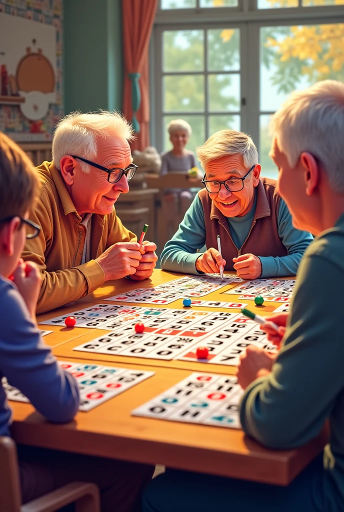 Grandparents playing chess with grandson