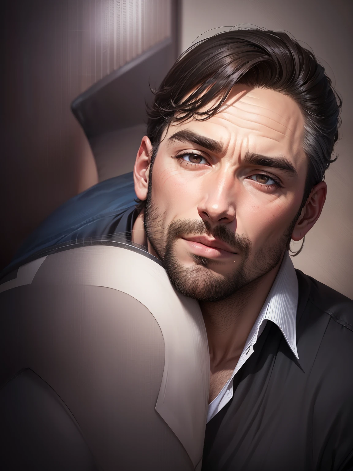 There is a man with a beard and a black shirt - SeaArt AI