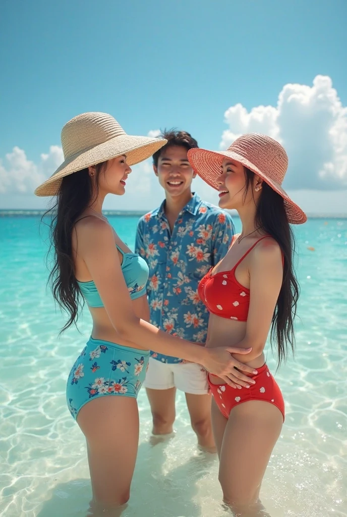 Father and daughters on the beach