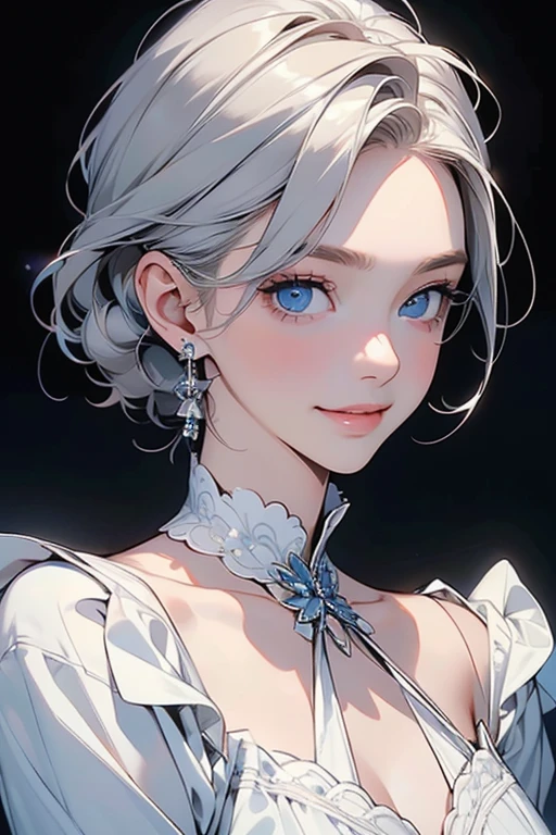 (Highest quality, 4K, masterpiece :1.3), Silver Hair, Blue eyes, ponytail, Light