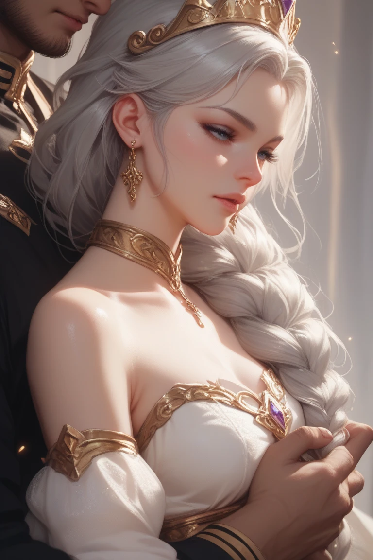 a beautiful woman with long white hair, small breasts, looking directly at the camera, photorealistic, highly detailed, cinematic lighting, dramatic pose, intricate details, elegant, mysterious, (best quality,8k,highres,masterpiece:1.2),ultra-detailed,(realistic,photorealistic,photo-realistic:1.37),elegant portrait,dramatic lighting