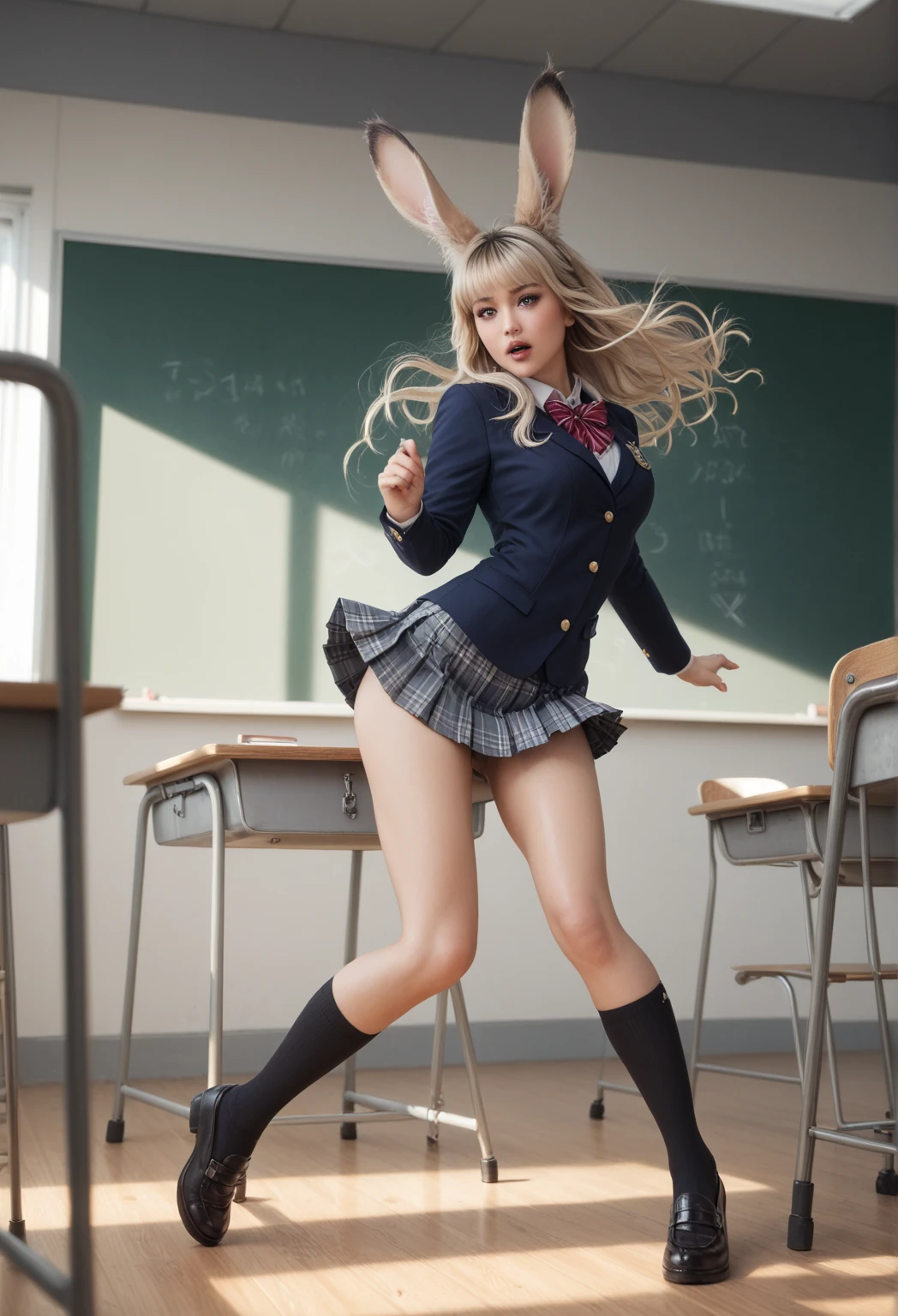 realistic, ager, little school girl, gigantic breasts, gigantic hips, shaped hips, blonde, pigtails, glasses, in the classroom, pink panties under skirt, nipples under school uniform, tall black socks, open legs, open belly, black choker,