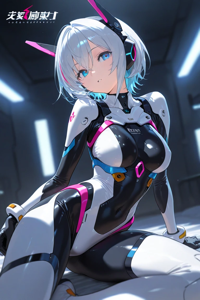 UHD, retina, anatomically correct, textured skin, masterpiece, accurate，SOLO，high quality,extremely detailed，(A robot female),(Iron body:1.7),(shiny skin:1.8),(bright light),(Spreading legs:1.7),[detail face],(petty human face:1.7),(Police type robot)(Blue and white)

