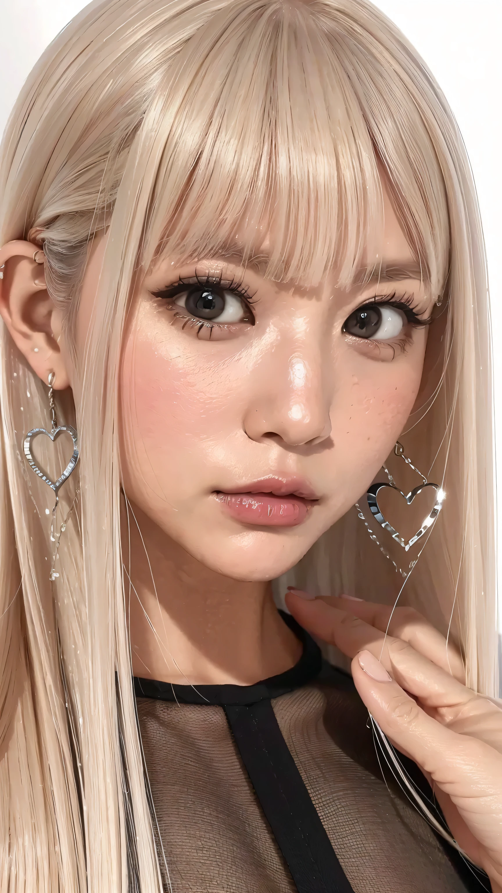 Close-up of a woman's face facing the front at close range、 looking at me、Our eyes meet、Staring at me黒髪ロング、 8k,high image quality、 has a clear face、 has a clear face 、I want to make each part beautiful、with a cold gaze Ultra Clear 、 eyes match 、Staring at me、 I'm looking at close-ups。My Face 、 ALL EYES MATCH、 、I want to get close to beautiful women nearby 、 ,Look at me with an angry expression, beautiful platinum colored hair 、 and it is an expression showing anger。 、