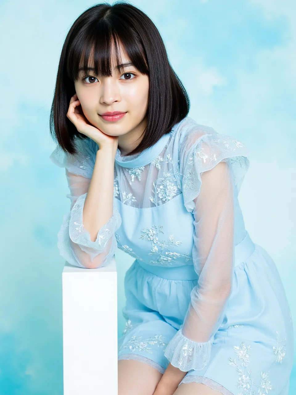 Araffe woman in a blue dress posing for a picture - SeaArt AI