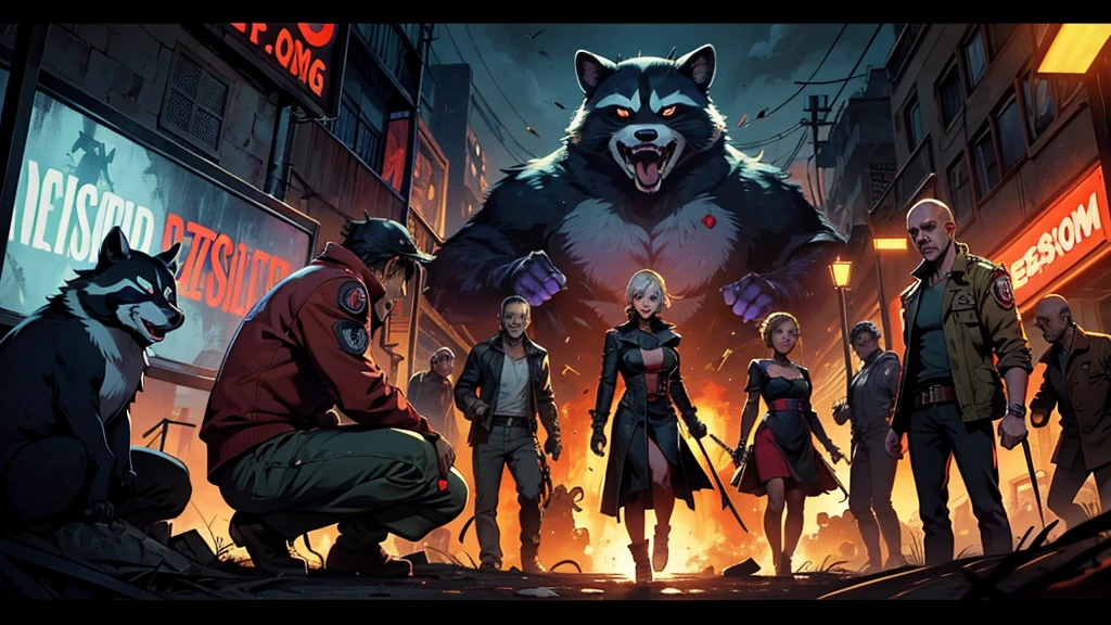 Vampiresa vs werewolf female (battle female monsters) (winged vampire mature woman fighting young muscular hairy long haired wolf girl )