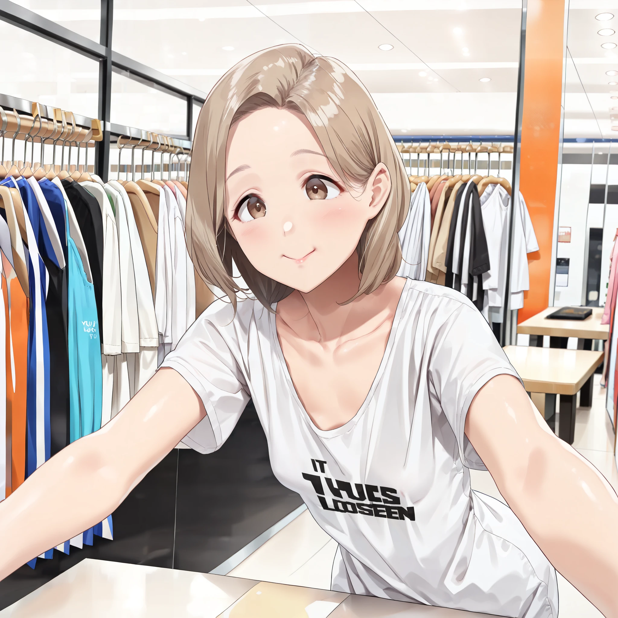 とてもvery small breasts、((  top quality, 8k,     table is 、on her skin   :1.3)),  sharp concentration  :1.2, 美しい   mature , 45 year old married woman  ,    mature , ((  loose fit t-shirt )), (( It loosens when you lean forward )), (  beautiful breasts ), (very small breasts:1.5), Bust Emphasis,   High-definition facial and skin textures hang on your arms, fine grain, (round face:1.4), (   Best at shopping , Bending your body while shopping  :1.2),    take off your blouse  , cute Japanese woman's loose t-shirt pictures ,  in,  selfie
