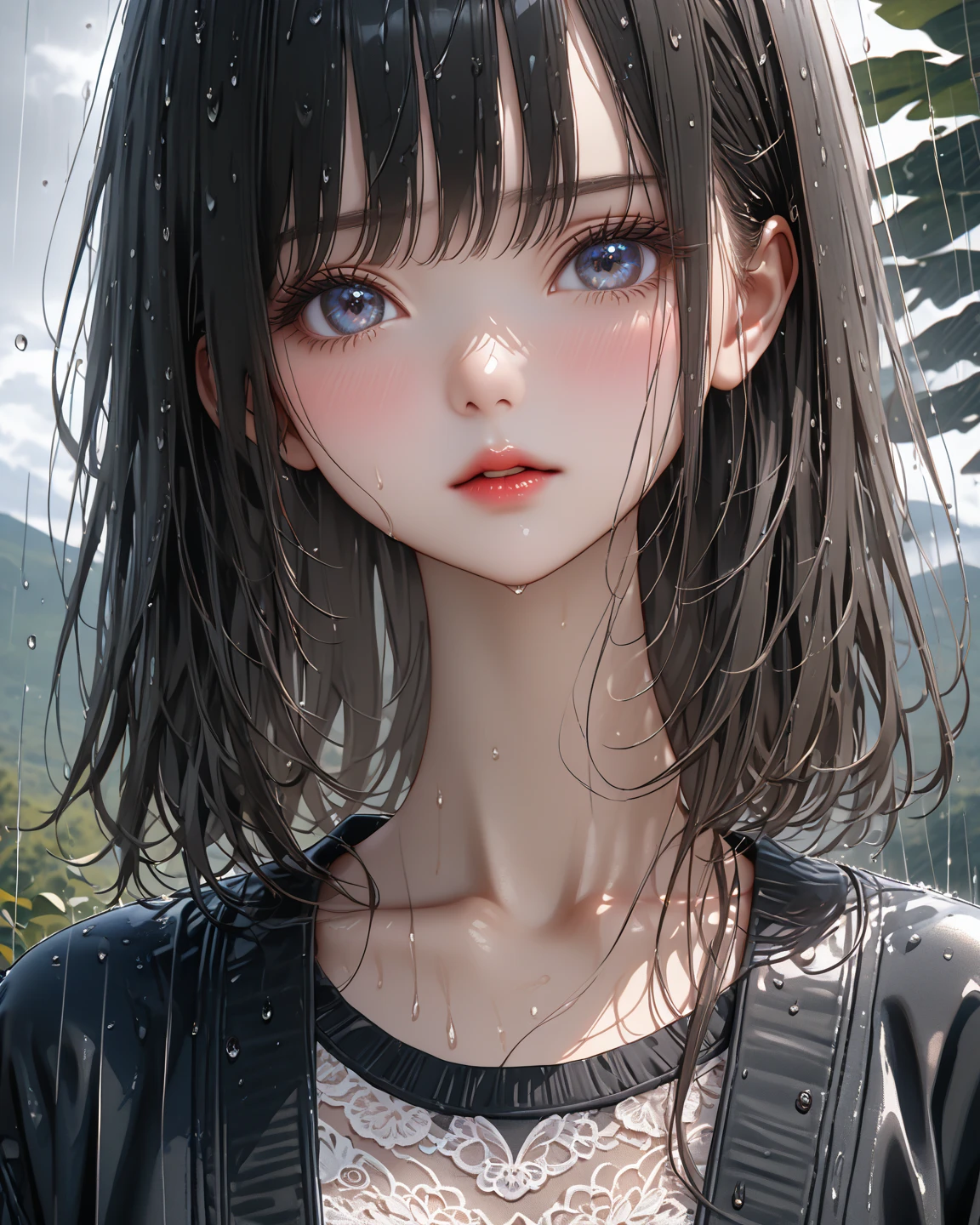 best qualtiy，tmasterpiece，超高分辨率，（fidelity：1.4），（Ultra photo realsisim）， （A high resolution）， （8K），RAW photogr，1girl，cropped shoulders，cinmatic lighting, ssmile,short detailed hair，Black shawl straight hair，46 points oblique bangs，High-definition detail、Hyper-detailing、cinematic ligh、ultra-realistic realism、Soft light、Deep field focus bokeh、with short black hair，White skin，famousartwork，s the perfect face，beauitful face，beautidful eyes，（（Perfect female body））