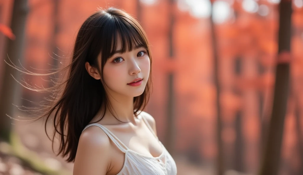 masterpiece, highest quality, 8K, 1 girl, correct human hand, correct human fingers, japanese girl,hand on face, close up of face, cute, girly, delicate girl, neat beauty,(cowboy shot:1.5), fine eyes, catch the light in your eyes, sexy lips, smile, luminescent, avert your eyes, face down, RAW photo, anatomically correct, Bokeh，professional photography, portrait, soft light, professional lighting, Backlight, film grain, (Eye and face details:1.0), brown hair, bangs, cardigan, look away, face down,No cap, T-shirt,small breasts,not looking here, stare into the distance,The head is protruding

