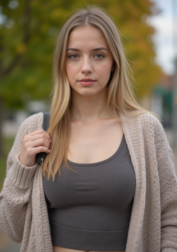 A beautiful model with blond hair and a long black shirt and a white dress