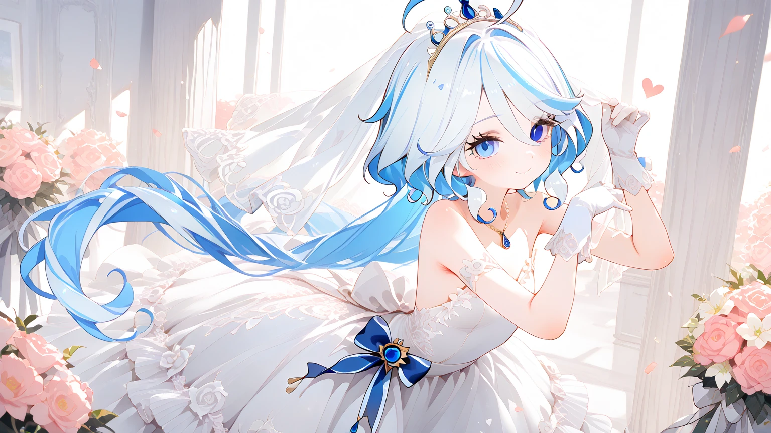 delicate,masterpiece,best quality,detailed,highly detailed,high resolution,4K,8K,beautiful artwork,watercolor,
BREAK
soft, faint lines and a light color palette to create a dreamlike and fragile appearance
BREAK
(GenshinImpact,Furina:1.1),cute girl,smile,cute pose,fantastic,wedding dress