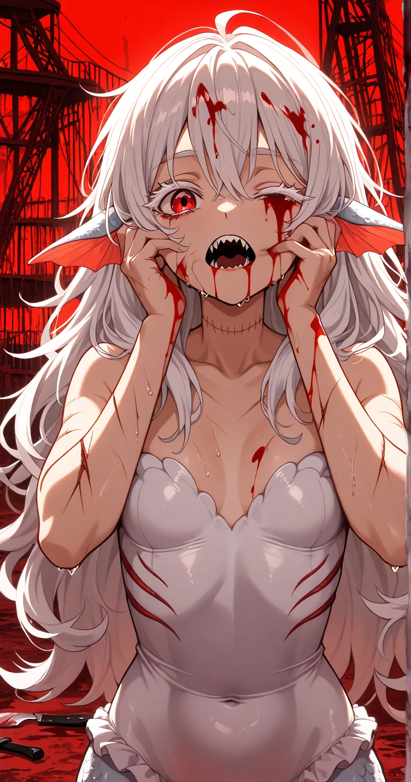 A skinny student girl is parasitic. Parasites are parasitic her. Chrysalis is under her skin, Ugly holes are on her skin, Decayed eyes, Scratched body, Teared skin, Morbid face, Bloody Wounds, Cracked limbs, Parasite, Be parasitic, Infection, Larva, Maggot, Fleshy, Grotesque, Perfect quality, Ultra detailed