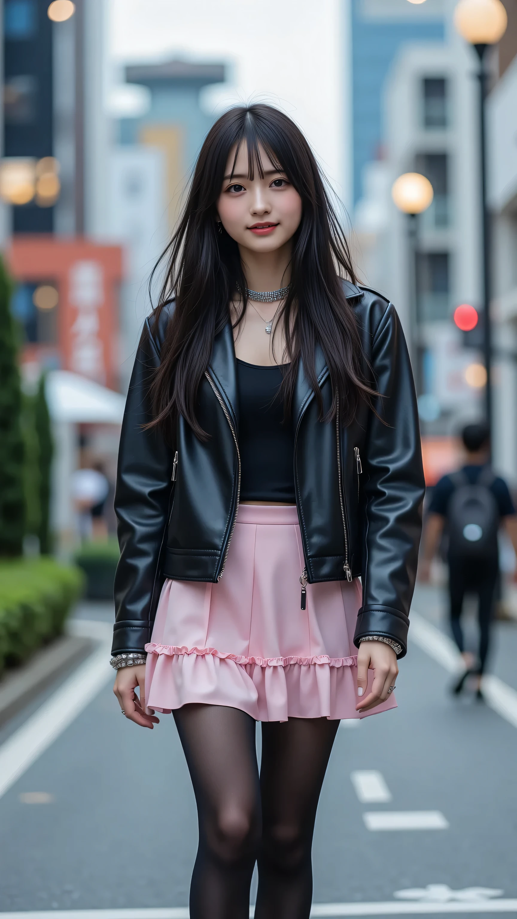 Anime girl in leather skirt and black fun lingerie standing on city street, Long-haired Ilya Kuvshinov, Guviz style artwork, anime art wallpaper 8 k, Guvitz on the art station Pisif, Guwiz on Pisiv Art Station, Cyberpunk Anime Art