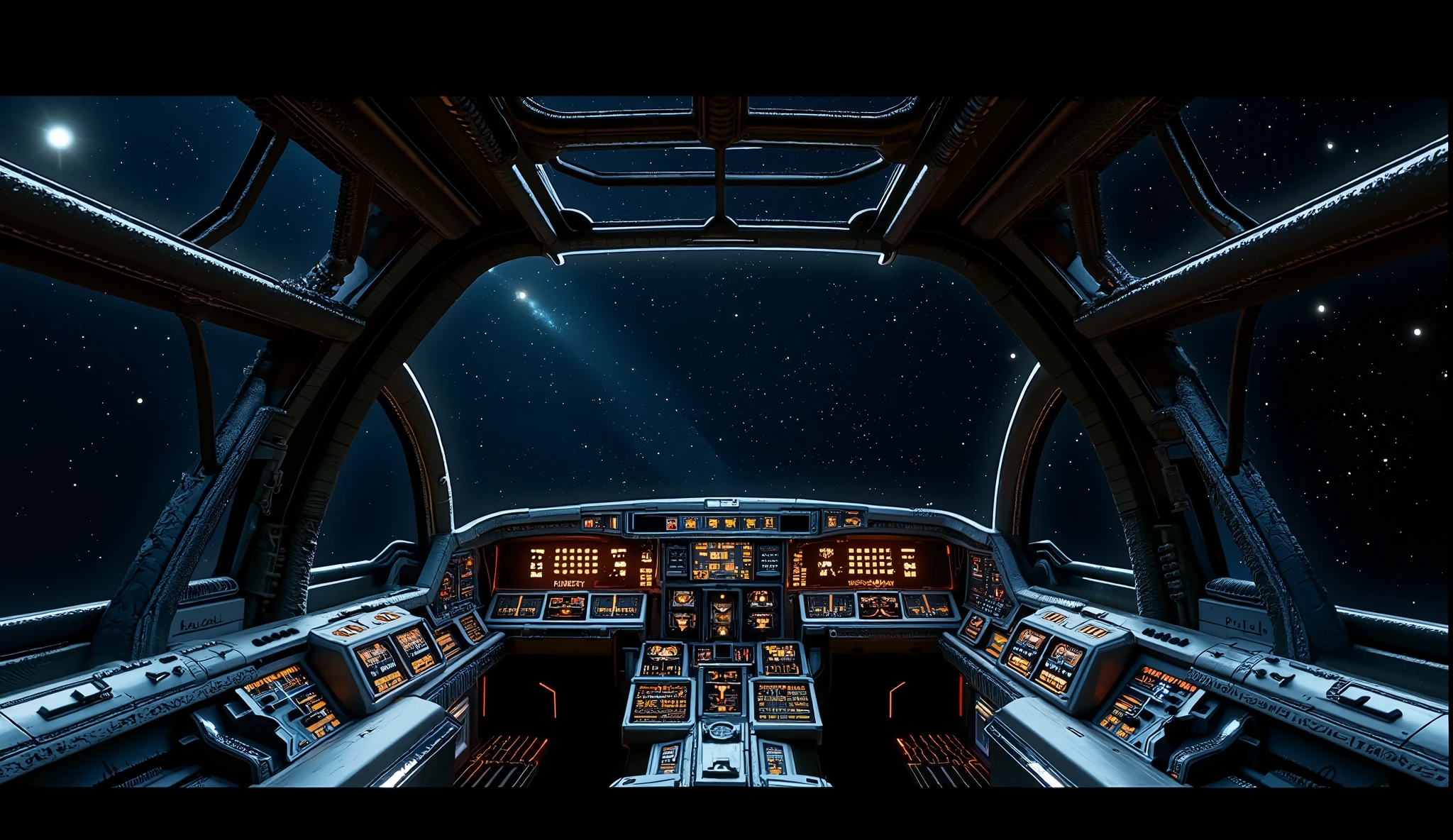 cockpit. Inside of the spaceship in space cockpit view. First person view fov, highly realistic, fps view, no human.