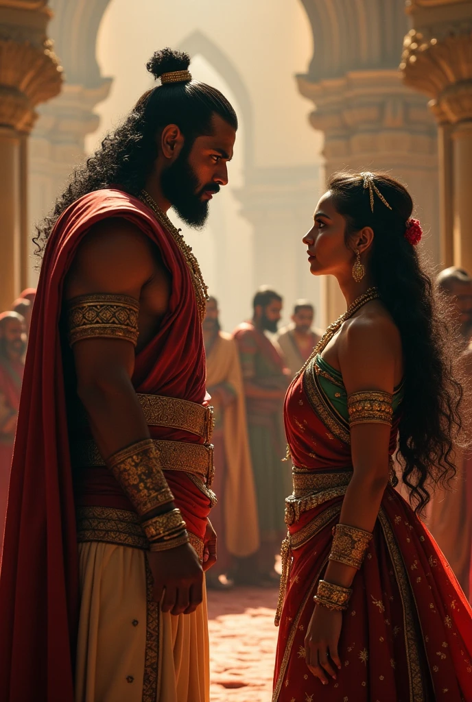 Arjuna draupadi, make them beautiful and beautiful. They shud look like 2013 mahabharat serial. Resemble. Ummm... Arjuna in white dhoti, draupadi in red saree. Make them look good, arjuna indian colour but strong, handsome face in rajsi clothes. With bow. Draupadi shud look like a queen tho. Both shud look like ancient times