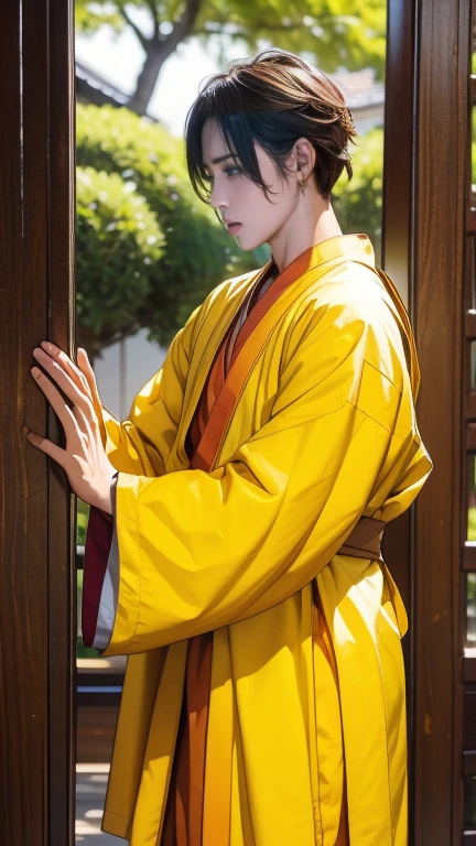 An Buddhist monk wearing yellow robe --auto --s2