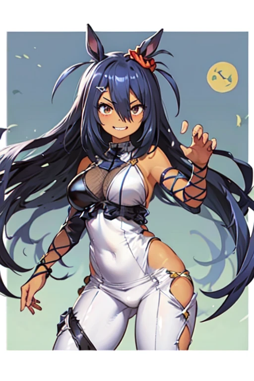 girl with big breasts long hair. bushing and smiling. with a collar around her neck wEating highly reviling clothes That is Just a see through Tight fight cold Shoulder Tube crop top shirt That shows her breasts . And a micro skirt That shows her extra small Panties .