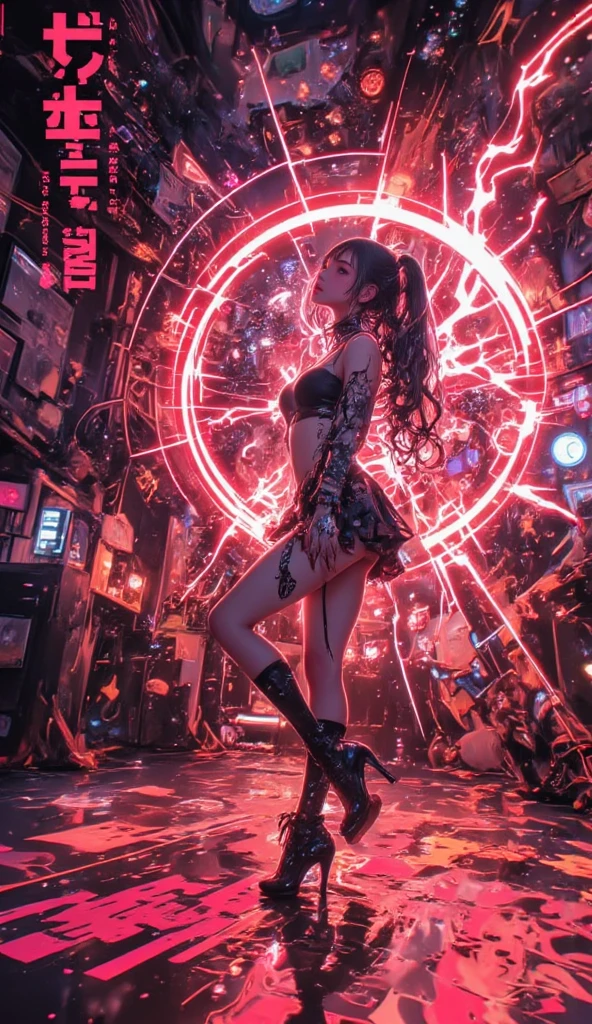 top quality, future world, State-of-the-art robot, Beautiful Woman in mimic, Transformed into a cyborg except for the face, (((traditional mimic))), tentacle monster, monster creator,