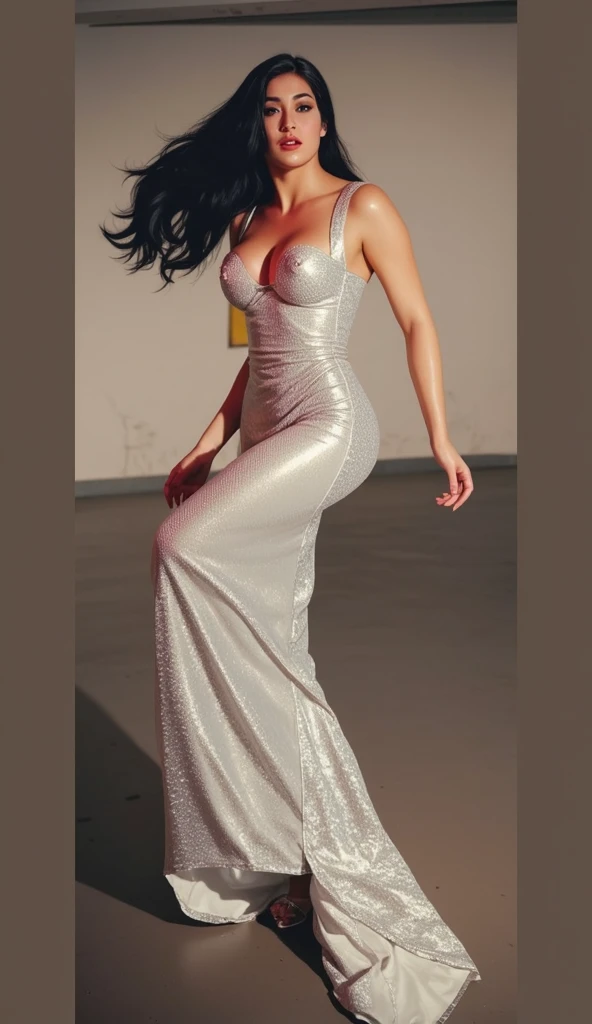 "((obra maestra)), La mejor calidad, sensual vestido victoriano verde brillante, feliz,, La elegante Lauren Jauregui paseando por una animada ciudad, Plano amplio, Emocionante paisaje de fondo, Luz dorada, Sombras suaves." De noche