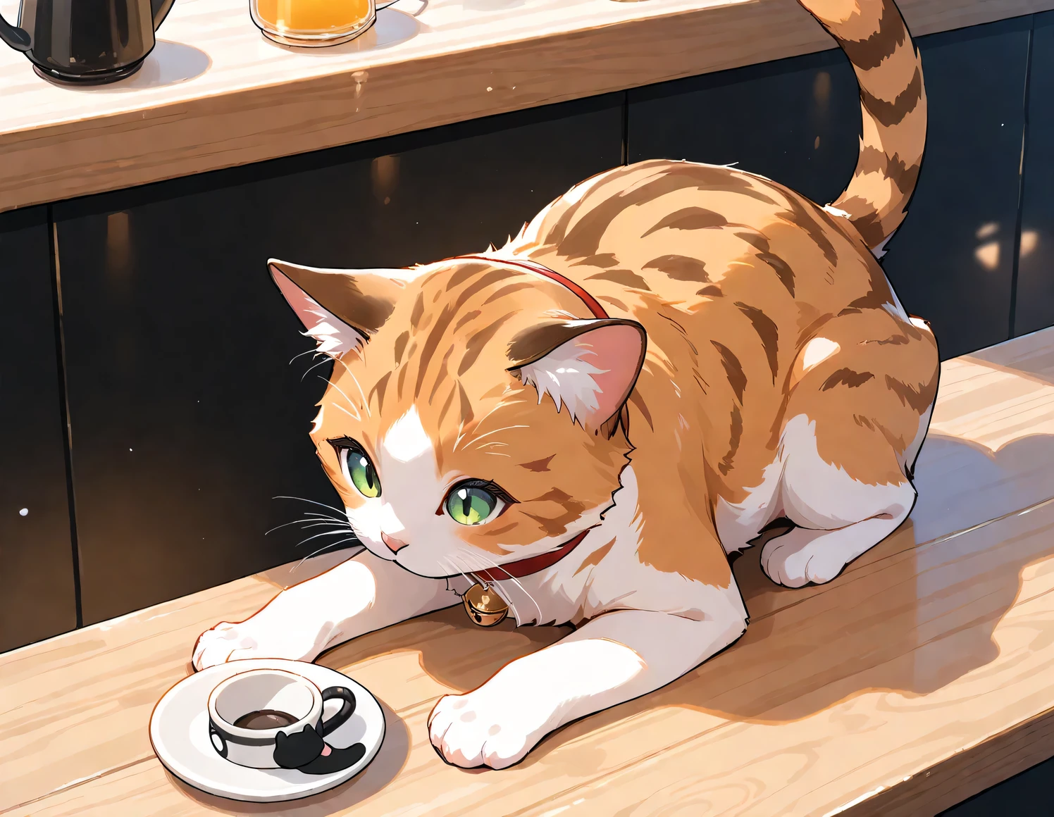 (masterpiece), (best quality), (ultra-detailed), cat cafe, cat focus,drinking cat, no human