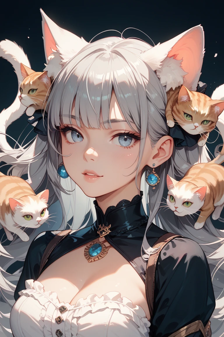 Expression longing,Stick out your tongue,The expression is uncomfortable,drools,Raised sexy,White hair,Beth,Cat ears