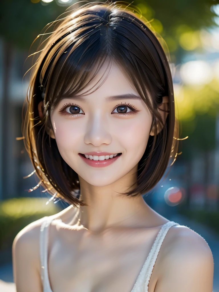 8k,Highest quality,(masterpiece:1.2),(Realistic),(Realistic:1.37),Ultra-high resolution,1 high school girl,smile,((Big Breasts)),Beautiful Eyes,(((Cute Bikini))),Tropical Beach,Perfect body,Perfect Fingers,Professional Lighting,gravure,Detailed face and skin texture,fine grain,RAW Photos