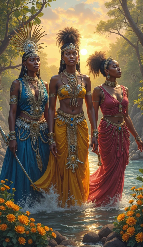 StarWars female characters in the Kingdom of Kongo, African style, black skin, and African architecture --auto --s2