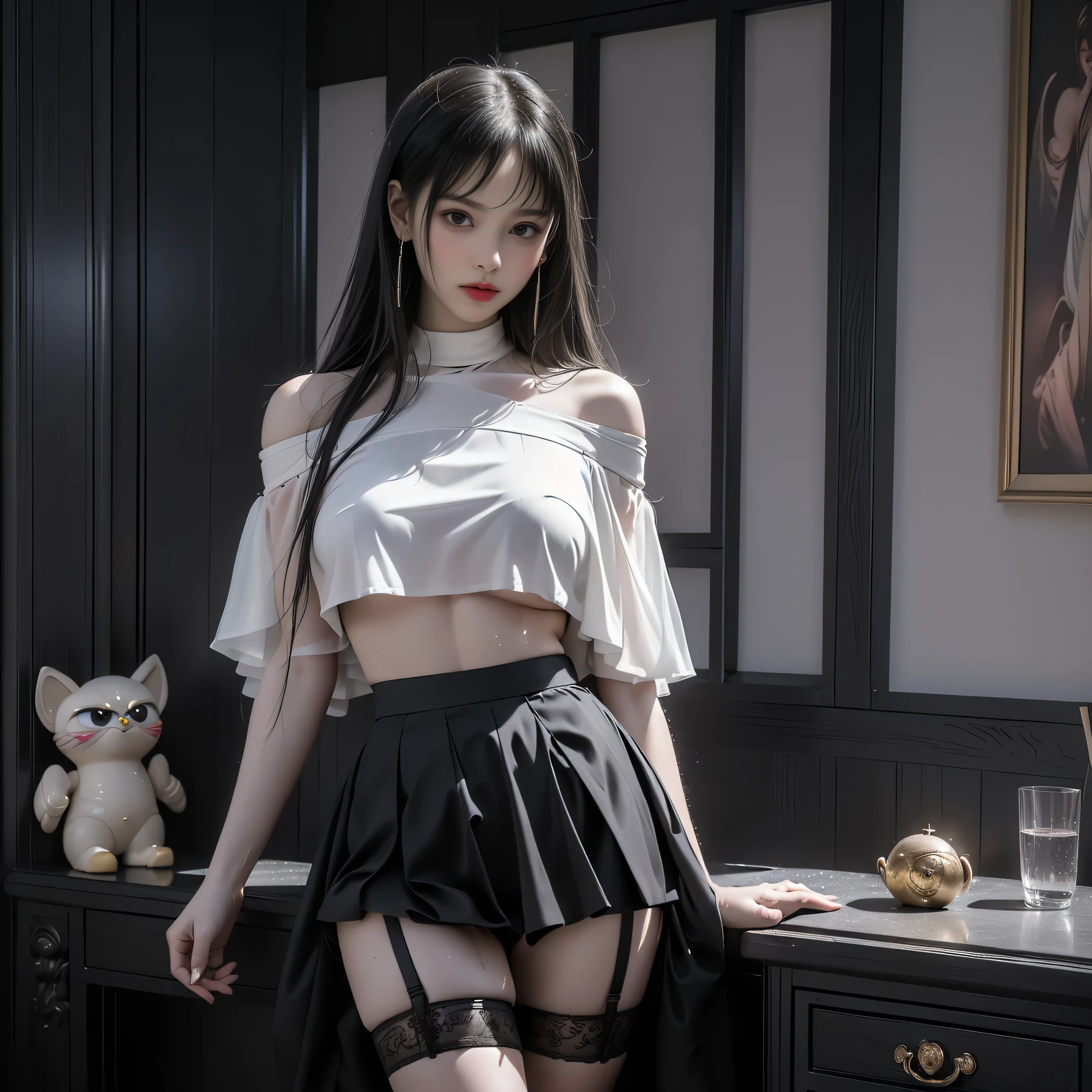 Highly detailed CG unity 8k wallpaper, Top quality, Super detailed, Masterpiece, Realistic, photograph realistic, A very meticulous cute girl, High school girls, Young girls:1.2,Cute face,Long lavender hair,Random hairstyle, Long hair and waist,Headwear hair rings,choker necklace,Bracelet,huge tit, Facing forward, spread their legs,校服(Skirt lift), skirt lift by yourself,Non-marking transparent skirt, pantyless, Crotch focus,Lace suspenders,Stockings strangle,Slim waist,big assa, Blush, parted lip, looking at viewert, low perspective,Open-cut top, (Crowded city), Dull bangs, small, (detailed female pubic shape clearly visible: 1.4), Masturbation girl,fully body photo,One guy