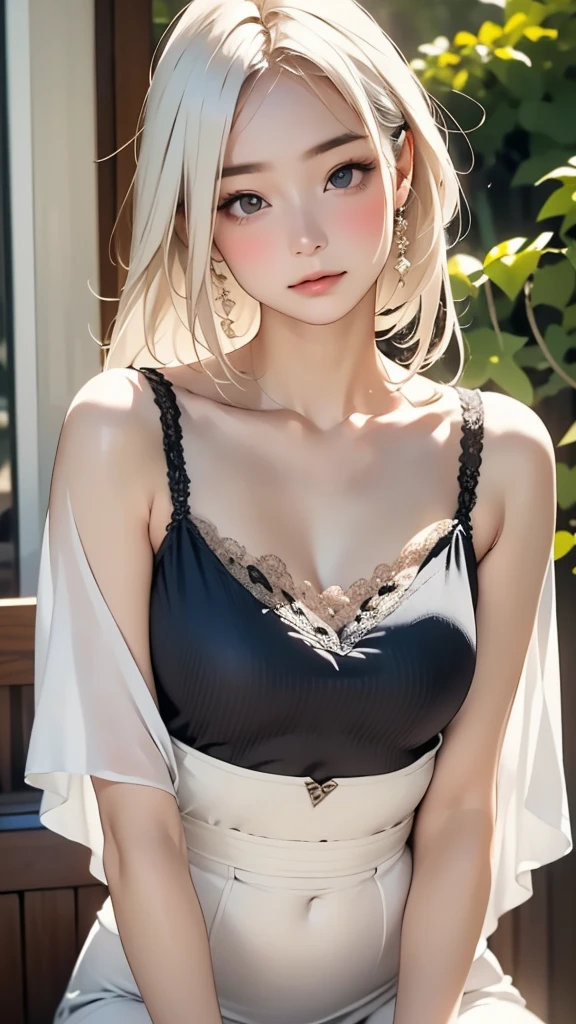 (((blurred background、Watercolor style background)))、one girl、15yo talent、anatomy、pale pink eyes、Loosely braided low ponytail、light pink hair、small breasts、black dress open neck dress、sheer lace dress、See-through feeling、random pose、highest quality、High resolution、High resolution、cinematic lighting、professional photographer、Korean,Korean superstar beauty,Famous Korean dancer and singer,Beautiful nipples,Are thin,Sharp facial features,Beautiful nipples,A beautiful girl,No bra,See-through costume,