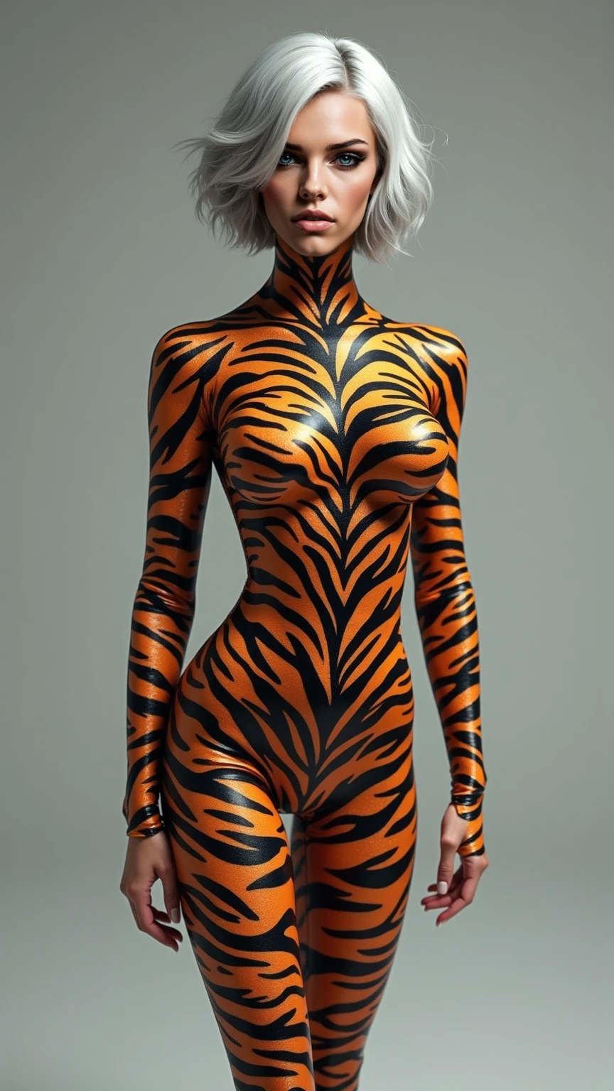 The most beautiful,most slender thin and most clever asian muslimah adult feamle person with beautiful cheeks wears marigold yellow jaguar print lycra turtleneck unitard catsuit covered with spots and always wearing marigold yellow jaguar print lycra elastane stretchy dancewear hijab covered with spots.