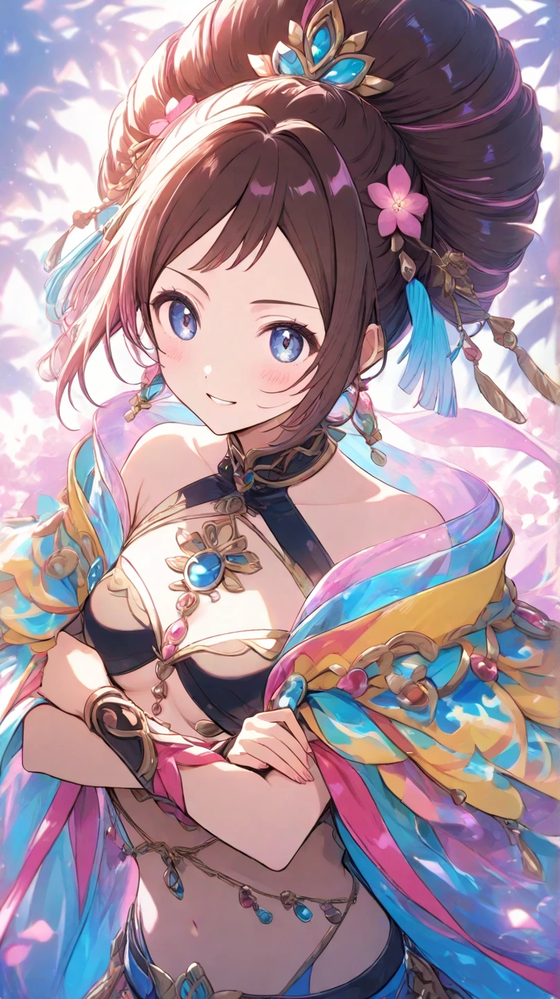 (masterpiece、highest quality、highest quality、official art、beautiful beautiful:1.2)、(1 girl)、very detailed、(fractal art:1.3), (watercolor painting:1.3), Colorful、most detailed, ((short hair with bangs)), big breasts