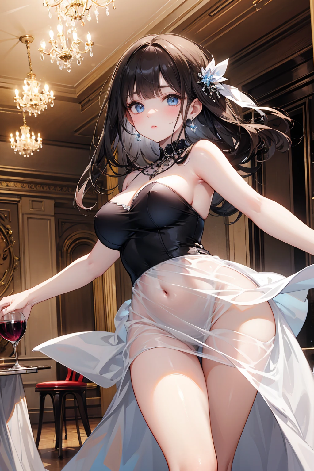 Masterpiece、Highest quality、Highest quality, (long and thin legs, shoes:1.2), squat、Spread your legs with both hands、1 girl, (smile、Open your mouth大笑い:1.2), Cute eyes, (Detailed face:1.3)、Open your mouth, The whole face turns red, alone, Oversized breasts, Big and ample breasts, (Straight bangs), White maid outfit、(Bust only super micro bikini:1.2)、Side bust、Underbust、belly button、Walking through the mansion'corridor、nsfw、shoes下