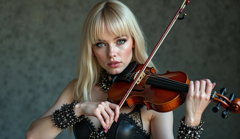 goddess and demon beautiful young people playing the violin and piano futuristic rappers