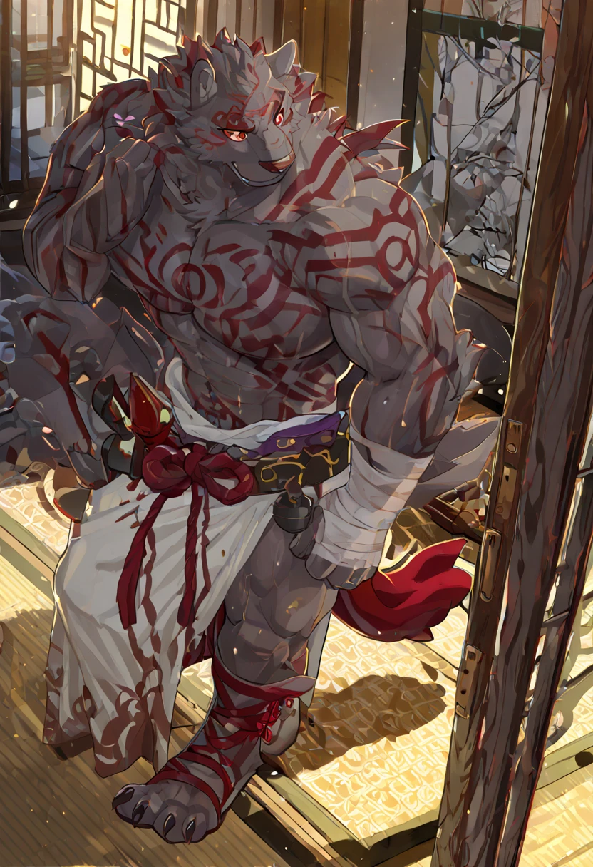 (masterpiece),(highres),(intricate details:1.4),extremely detailed,(illustration:1.2),8k,photorealistic,exquisite,solo, (Bold perspective),aged,elder male wolf,muscular, (Ancient Greek mythological style;1.8)(white robe:1.6),manhood,safeguard,(white hair:1.3),long hair,long white beard,scar,(badly damaged),(sacrifice),hurt,broken body ,(bleeding:1.9) ,(kneeling down:1.9),(his chest was hit by an arrow:1.9)