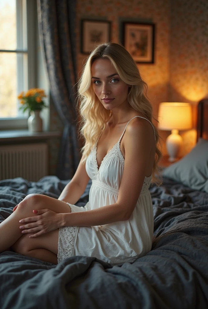 blonde woman in white panties posing on bed in bedroom, 20 years old, posing in a bedroom, smooth white surroundings, in white clothes, smooth pink skin, soft pale golden skin, blonde goddess, delicate soft hazy lighting, hot teen girl, in white room, soft pale white skin, lovely woman, smooth pale skin, in her room, nubile body, angelawhite