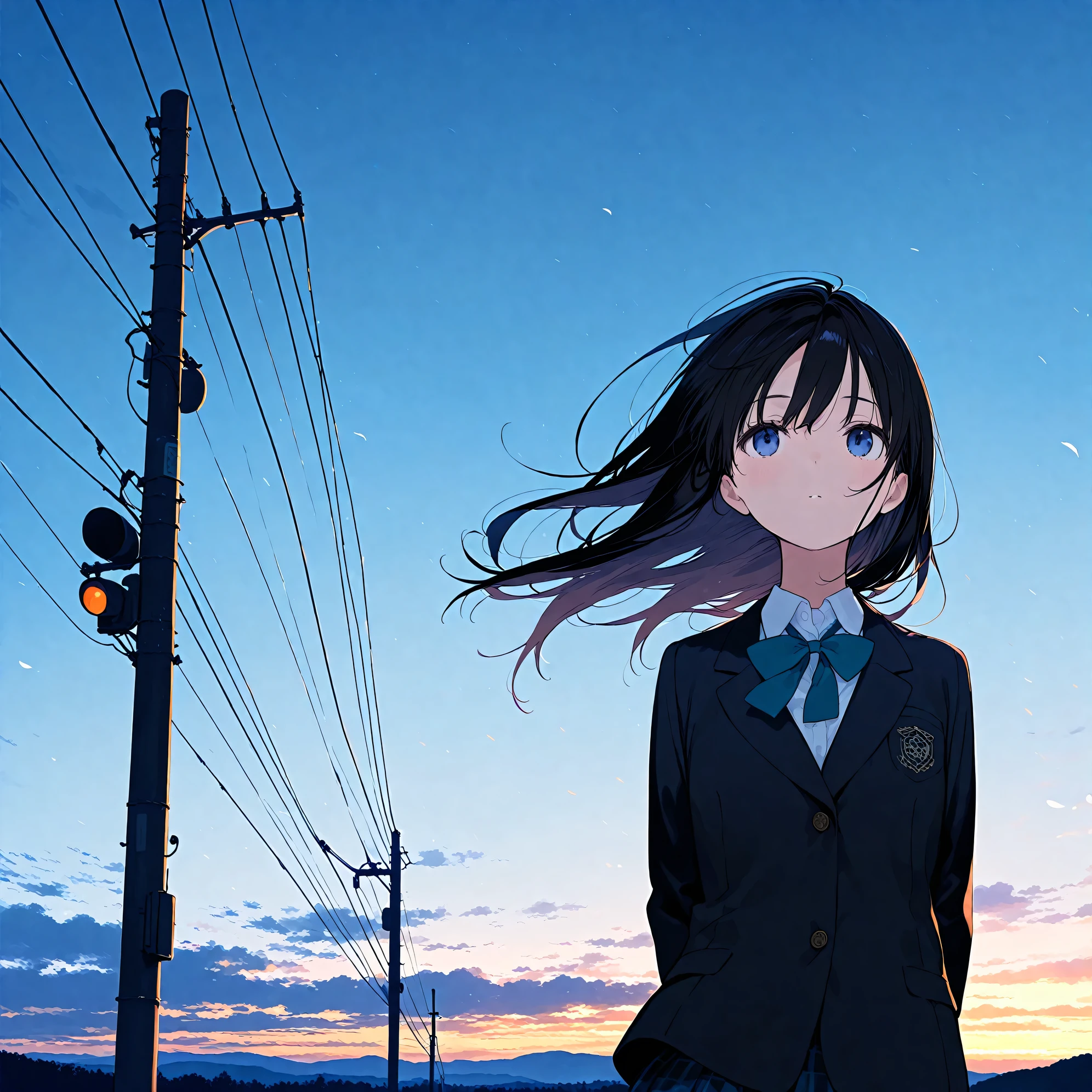 (masterpiece), (best quality), (ultra-detailed), artist:fujiyama, 1girl, route of a school, wind, very aesthetic,cinematic lighting