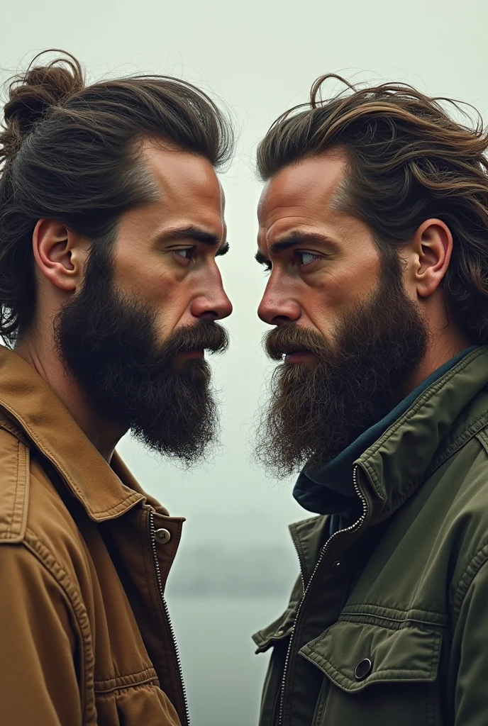 Three big bearded man fucking a young cute beautiful face smooth skin in the jungle