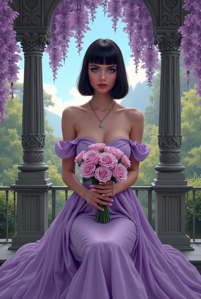 girl in dress of flowers, purple color