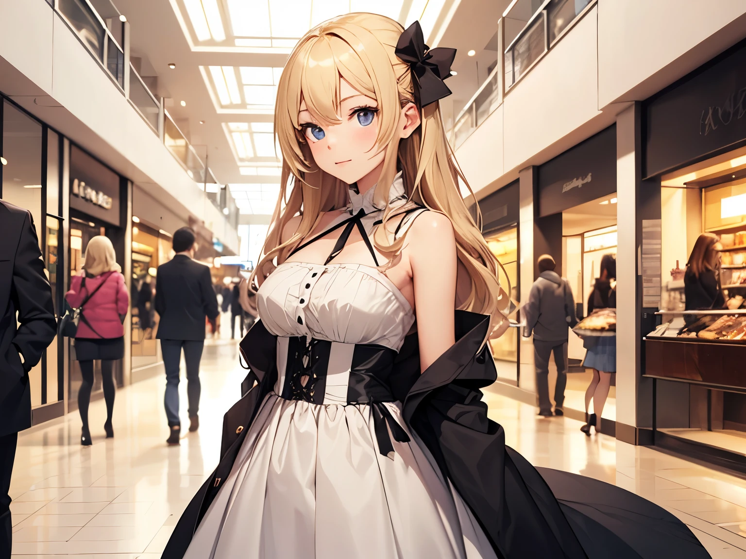 skirt lift、skirt lift、show off panties、Random hair color、8K, highest quality, masterpiece, Ultra-detailed、Young face、17 years old、full lips、Blushing、lipstick、Big Breasts、Perfect hands、Detailed hand、asymmetric bangs,Random Panties、Showing panties、Blushing、Shy shopping mall、bridge、pin dot tight dress