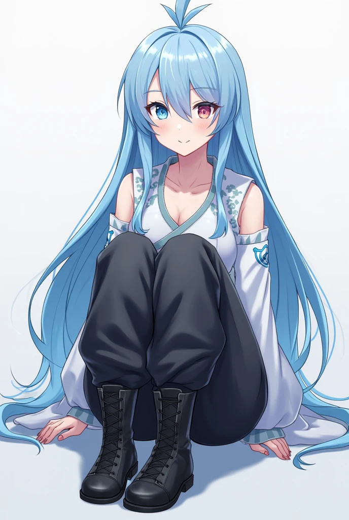 chaesu-minah, 1girl, solo, white crop top, cleavage, medoum, athletic body, sneakers, adidas sneakers, blue eyes, blue hair, 8k, high resolution, shallow depth of field, high detai, at the gym, masterpiece, best quality, highly detailed, fox girl, fox ears, fluffy blue fox tail,