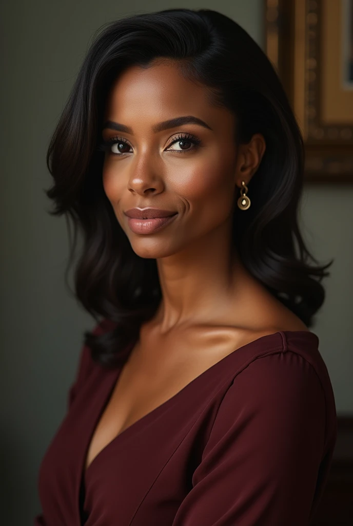 professionnel, (Photo 4k:1.1) par (Jeremy Lipking:0.3), (Dittmann Anna:0.3), (jiner:0.3), (mise au point nette:1.3), High detail, Porter (Neckline assembly:1.2), beautifull detailed face, yeux noisette, longs cheveux noirs, (attractive young woman:1.3), (Seductive:1.1), (rougissant:1.1), Forme du corps du sablier, gros seins ronds, hanches larges, Femme en robe noire , Black Goddess, tight attire, tight attire, smiling seductively, joli visage, fille parfaite aux cheveux blancs, pose satisfaite, Cute seductive smile, belle fille africaine, bonne jeune fille, very sexy pose, Bel angle, pose attrayante, fille mignonne, sexy pose, Un magnifique Africain, Image du corps entier, Very realistic whole body latina in an office
